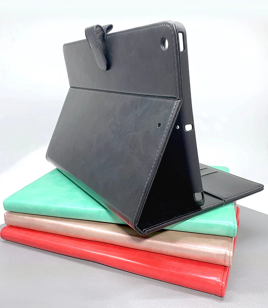 Leather Folio Case for Apple iPad 5/6, Pro 9.7 & Air 1/2 - Black