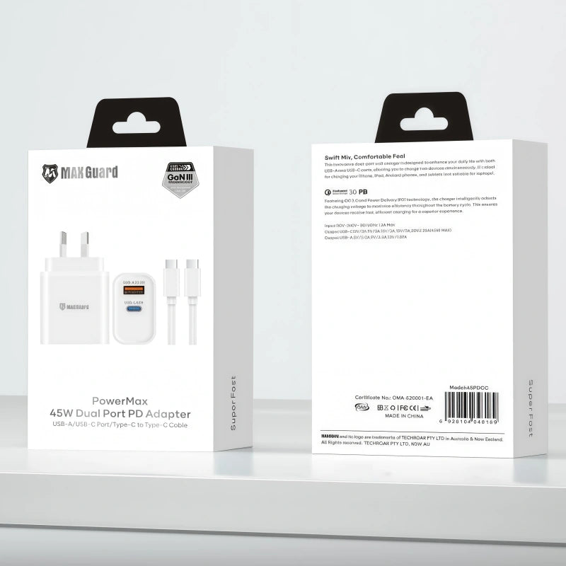 MAXGuard Fast Charger USB & Type-C 45W Charger