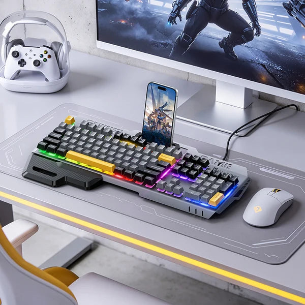 Hoco GM702 Ergonomic Wired Gaming Keyboard with RGB Rainbow Lights and Wrist Rest
