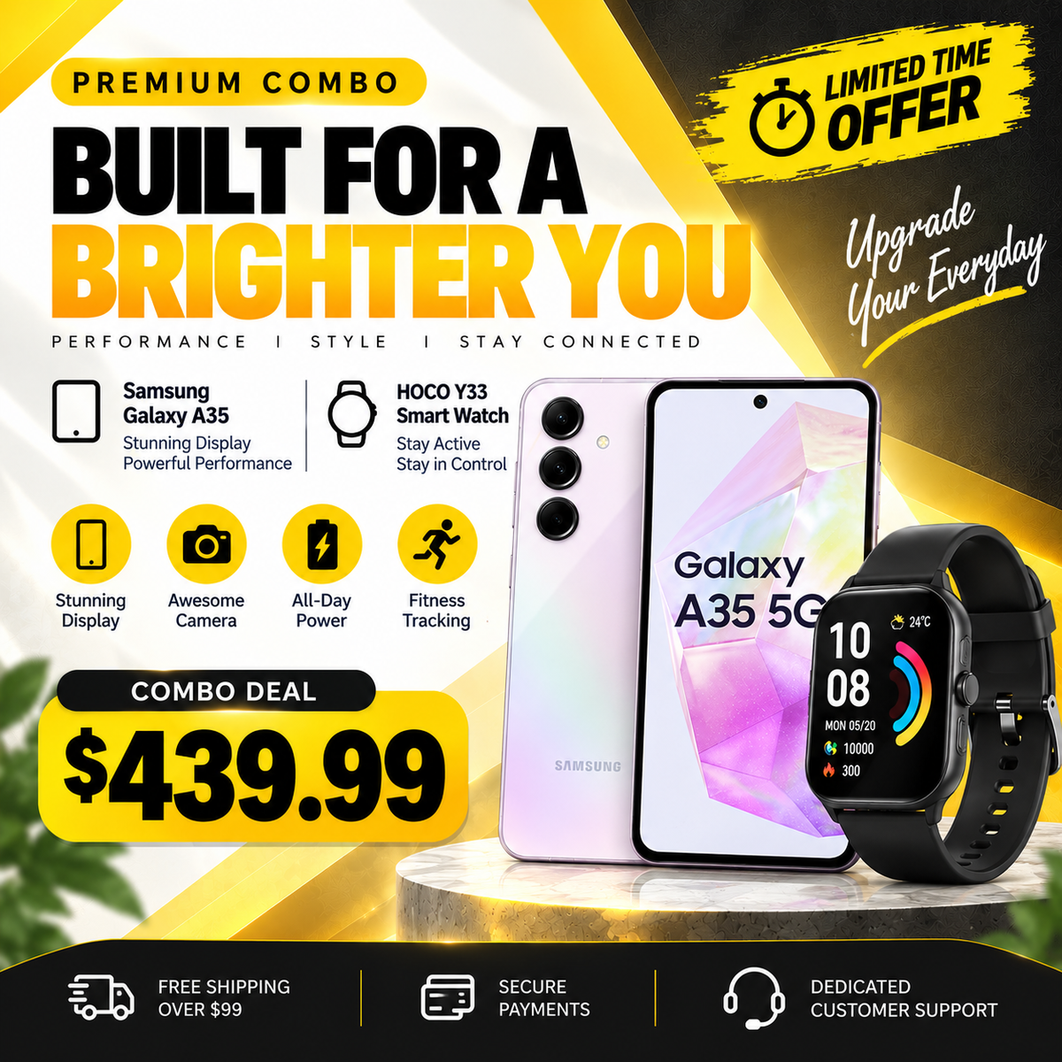 Samsung Galaxy A35 5G + HOCO Y33 Smart Watch
