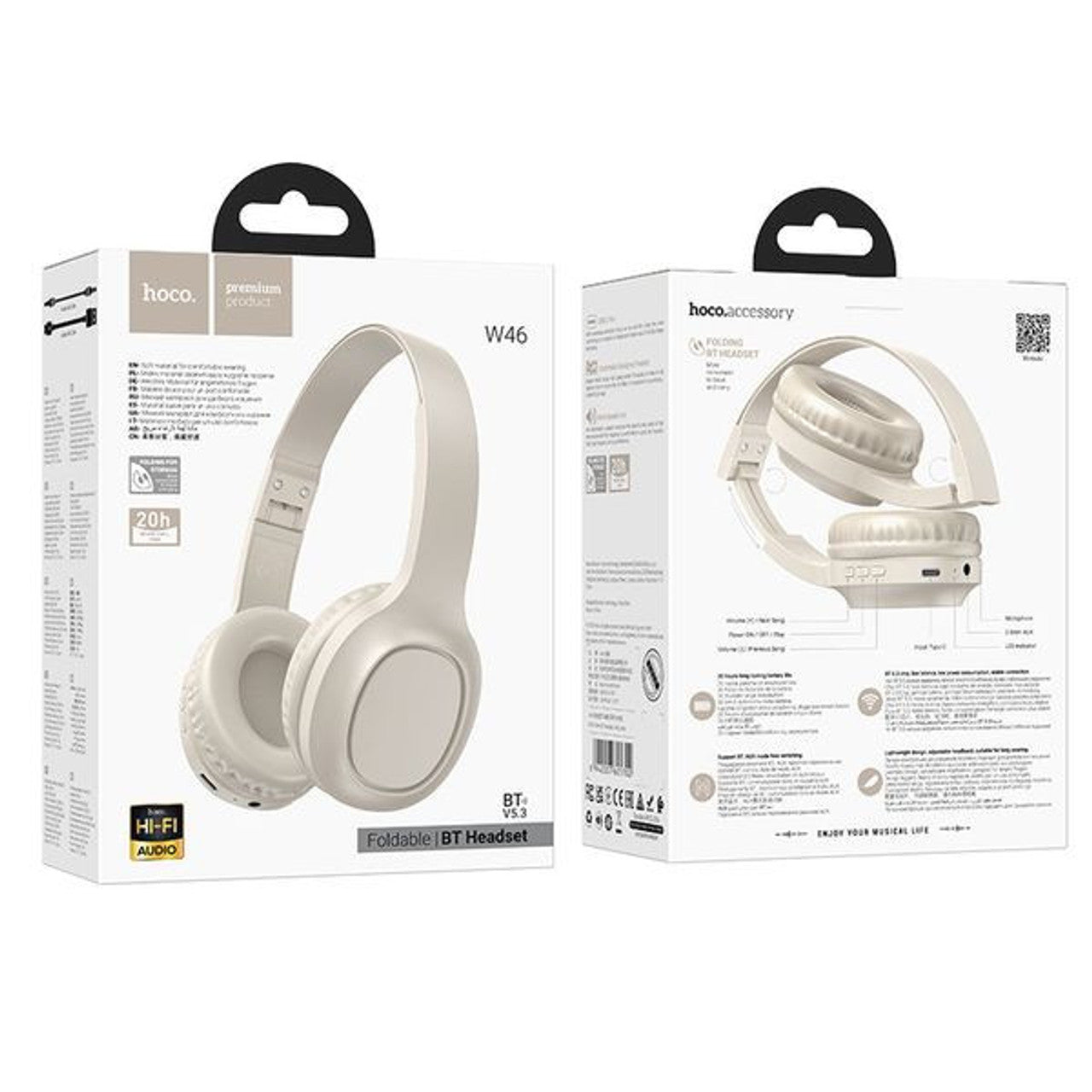 Hoco Wireless W46 Wireless Bluetooth Headphone Milky white
