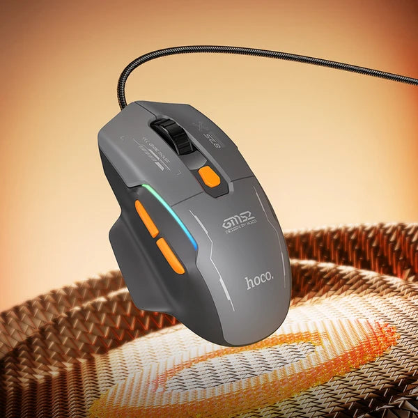 HOCO GM52 Ergonomic 6-Button Wired Gaming Mouse with LED Light, 12800 DPI