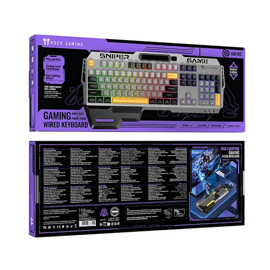 Hoco GM702 Ergonomic Wired Gaming Keyboard with RGB Rainbow Lights and Wrist Rest