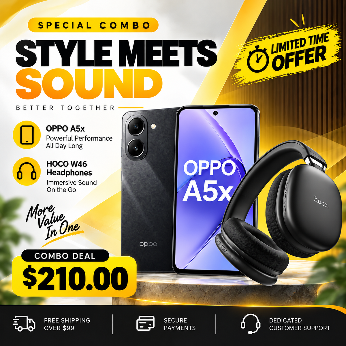 OPPO A5x + HOCO W46 Headphones