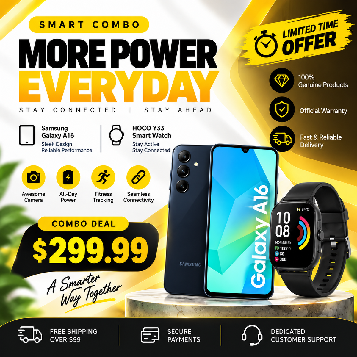 Samsung Galaxy A16 + HOCO Y33 Smart Watch