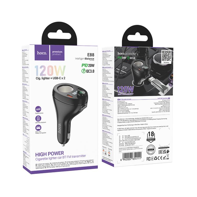 Dual Port 120W Car Bluetooth FM Tramsmitter And Charger ( E88 )
