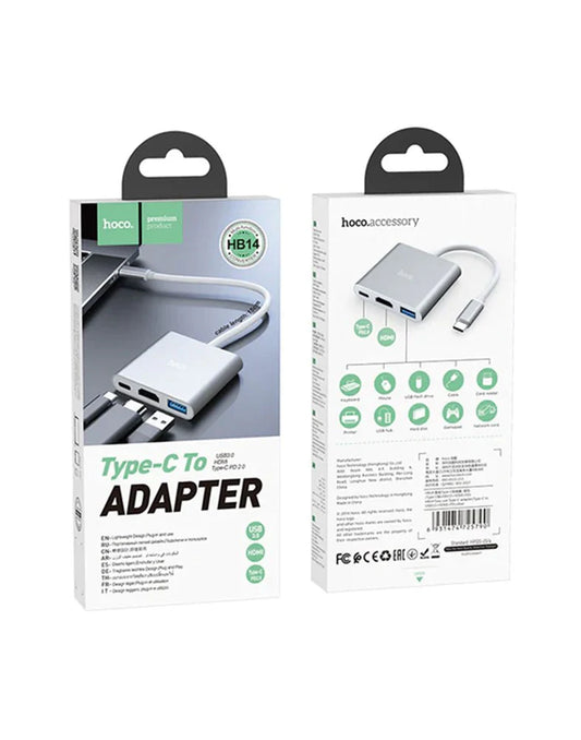 Hoco Premium  Type-C Hub to USB3.0 & HDMI And PD Adapter