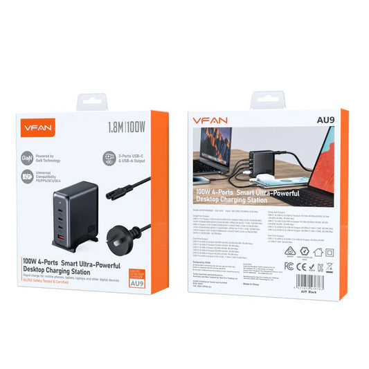 Fast Charger adapter  VFAN 100Watts 4-Ports Smart Ultra-Pawerful