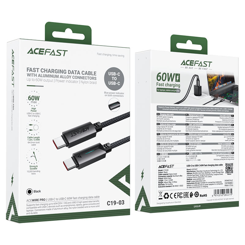 AceFast 60W Series Type-C To Type-C Cable C19-03 Black
