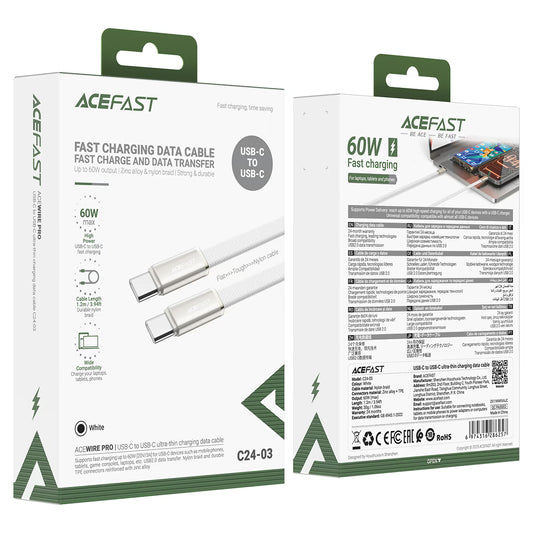 AceFast Ultra-Thin 60W Series Type-C To Type-C Cable white